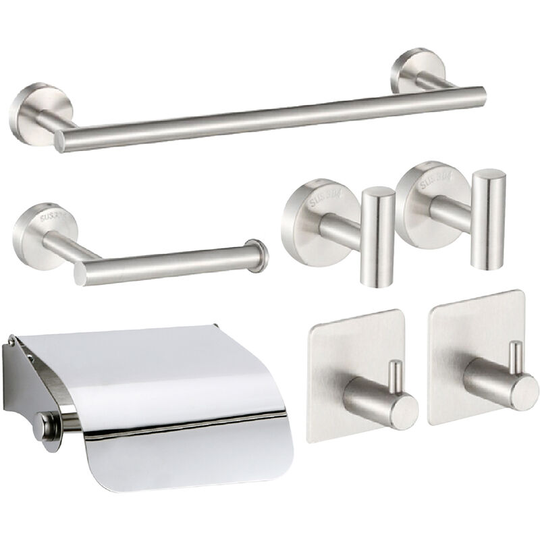 7PCS Bathroom Hardware Set Towel Bar Toilet Paper Holder 4 Hooks Stainless Steel Wall Mounted Drilling Towel Holder, Type 2 - Type 2
