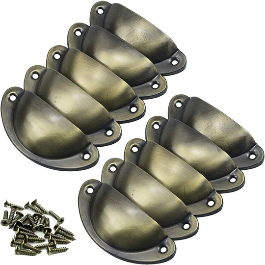 Door Knobs Set of 10 Vintage Cabinet Knobs Pulls Metal Drawer Knobs Shell and Cabinet Knob for Cupboards Cabinet Dresser Drawers Antique Bronze