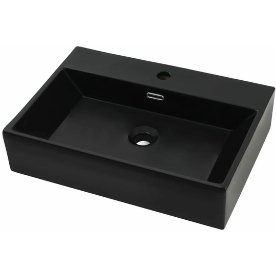 Basin with Faucet Hole Ceramic Black 60.5x42.5x14.5 cm Vidaxl Black