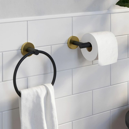 Black Gold Architeckt Accessories Set 2 Piece Towel Ring Toilet Roll Holder - Black