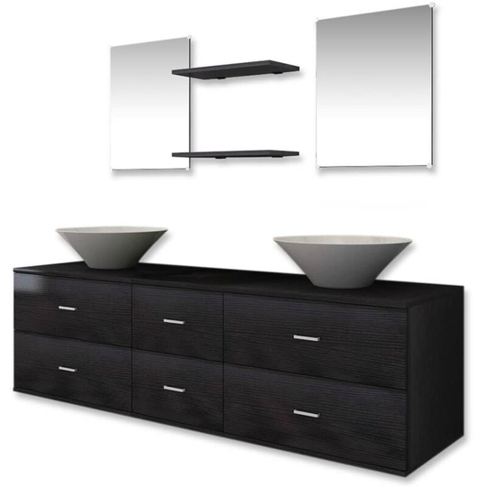 Seven Piece Bathroom Furniture and Basin Set Black Vidaxl Black