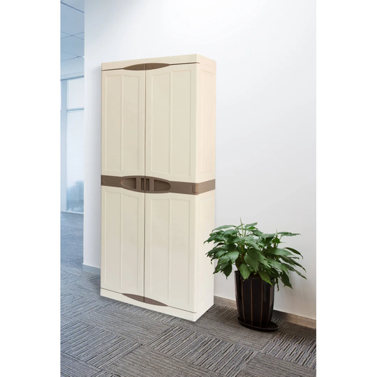 Broom Cupboard For Outdoor Or Indoor Use, Cabinet With 2 Doors And 4 Adjustable Shelves In Polypropylene, 100% Made In Italy, 70X47h178 Cm, Beige Colo