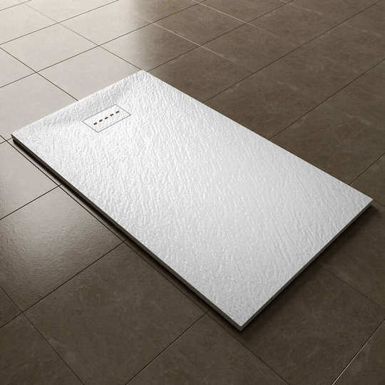 1400x800mm Slip-Resistance Shower Tray White Slate Effect Square Shower Enclosure Base with Waste Trap and Drain Cover - Elegant