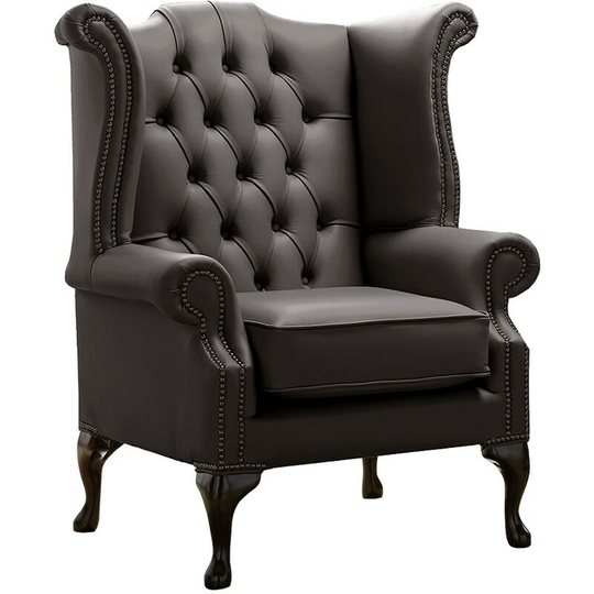 Chesterfield Queen Anne High Back Wing Chair Shelly Havannah Leather