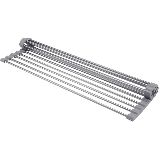 Perlerare - Roll Up Dish Rack: Over The Sink Foldable Dish Rack Rolling Rack Stainless Steel Multi-Purpose Kitchen Portable Gray 44 x 30cm