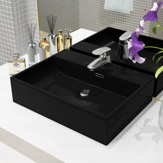 Basin with Faucet Hole Ceramic Black 51.5x38.5x15 cm VD04799 - Hommoo