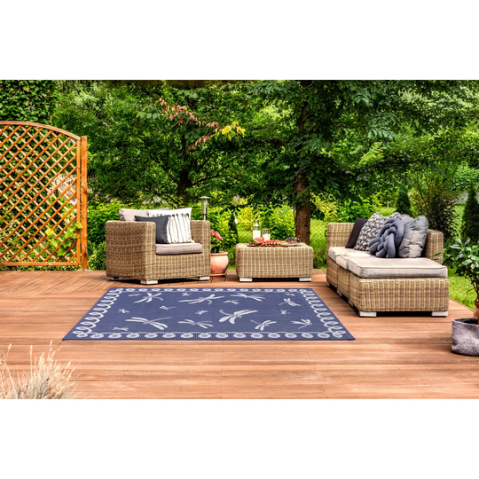 Prouty Terrace Dragonfly Tufted Dark Blue Rug