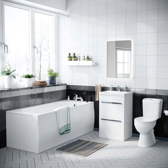 Neshome - Ambon 1700mm Bath, Close Coupled Toilet & 500 mm 2 Drawer Vanity Basin Cabinet