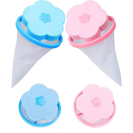 Reusable Washing Filter Reusable Carrier Traps Flower Shape Flower Hair Collector for Cleaning Tool Blue and Pink 4 Pieces