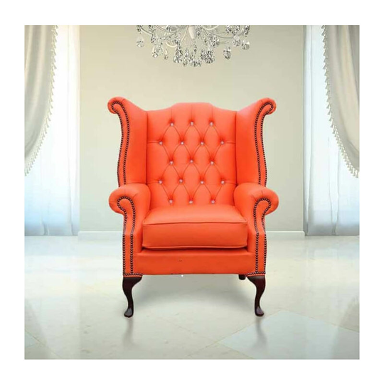 Chesterfield Orange Leather Crystal High Back Wing chair Designersofas4u