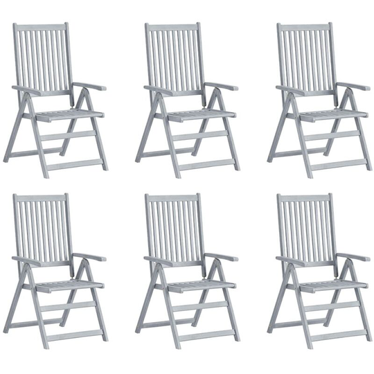 Garden Reclining Chairs 6 pcs Grey Solid Acacia Wood FF3065518_UK - Topdeal