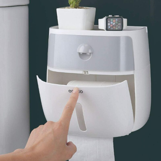 Wall Mounted Toilet Paper Dispenser Toilet Paper Box Self Storage Box With Drawer No Drilling Waterproof Dustproof Paper Holder abs Material