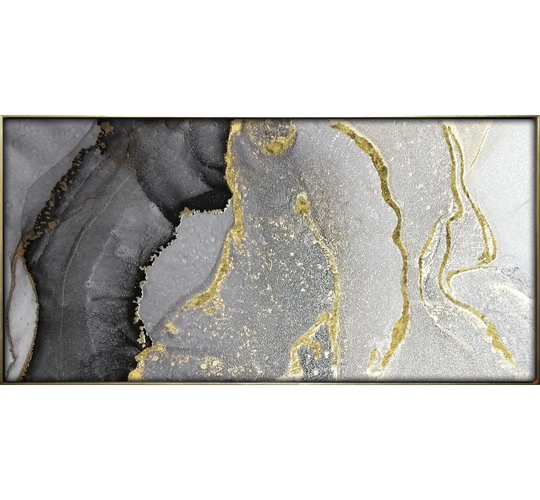 Abstract in Grey and Gold - Picture Frame Graphic Art on Glass