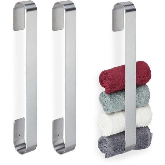 3x Towel Rails, Self-Adhesive, 430 Stainless Steel, Bathroom, Kitchen, No Drilling, HxWxD: 45x4x6 cm, Silver - Relaxdays