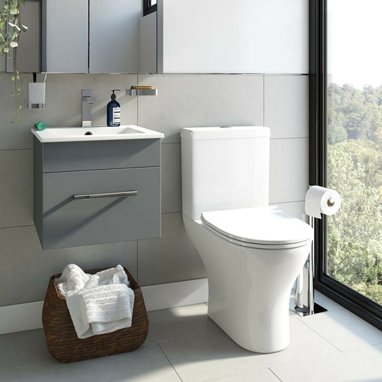 Derwent stone grey cloakroom suite with round close coupled toilet - Grey - Orchard