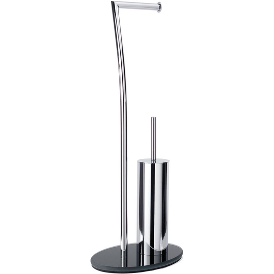 Essence Freestanding Toilet Roll Holder & Brush, Chrome - Black/Chrome