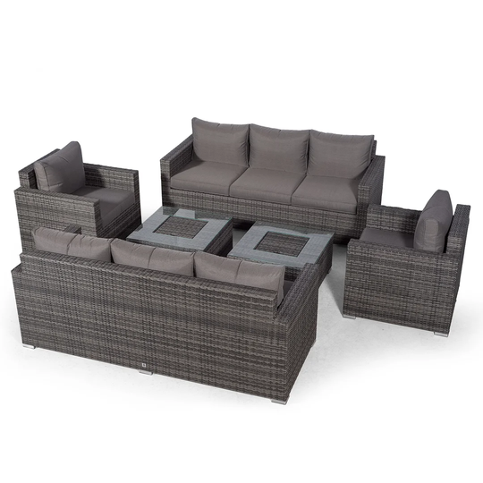 Villatoro Grey Rattan 2 X 3 Seat Sofa + 2 X Armchairs & 2 X Ice Bucket Square Coffee Table, Outdoor Patio Garden Furniture