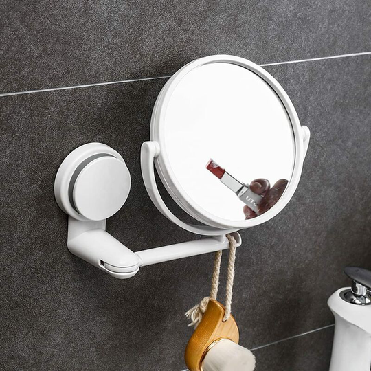 Perlerare - Suction Cup Wall Mounted Bathroom Mirror Wall Hanging Makeup Mirror Double Sided 360° Adjustable Desktop Mirror