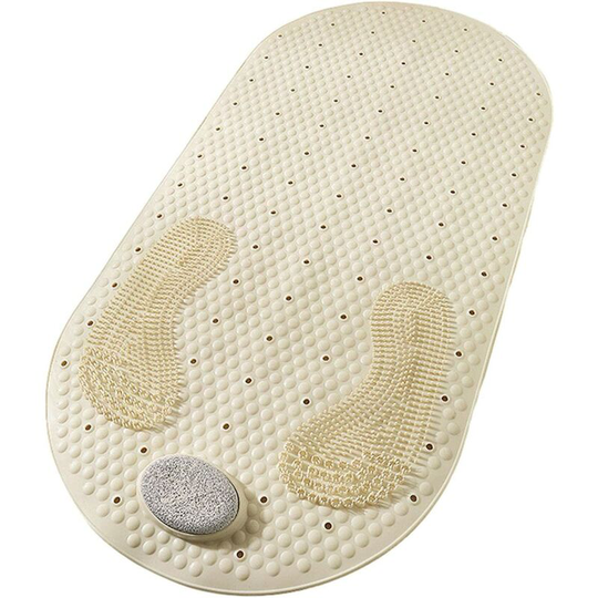 Non-Slip Bathtub Mat, Shower Mat, Shower Mat with Natural Pumice Stone, Oval Tub Mat with Non-Slip Suction Cup and Non-Slip Drain (1 Piece)