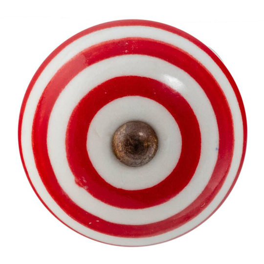 Nicola Spring Round Ceramic Cabinet Knob - Dark Red Stripe