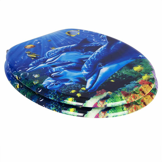 Wooden Soft Close toilet seats with Adjustable Hinge Toilet Lid Seat Cover Dolphins - Woltu