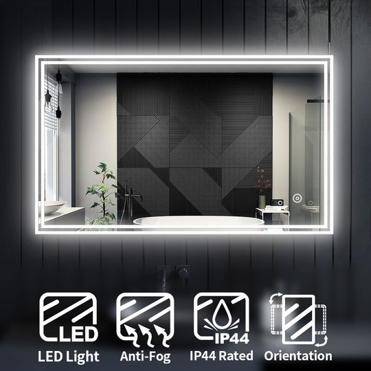 Horizontal Vertical Bathroom Mirror led Bathroom Mirror with Touch Sensor 1000x600mm and Demister - Elegant