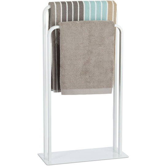 2-Rail Double Towel Stand, Freestanding Towel Holder, U-Shape, Bathroom Valet hwd 81 x 45 x 20 cm, White - Relaxdays