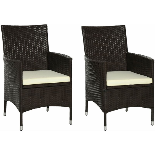 2PC Outdoor Rattan Armchair Wicker Dining Chair Set for Garden Coffee - Deep Coffee - Outsunny