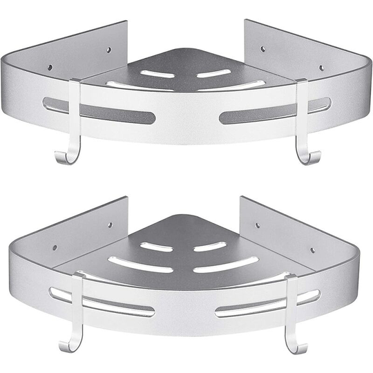 Corner Shower Shelf Bathroom Shelf Without Drilling Basket Shower Storage Aluminum Wall Shower Shelf Storage Box Silver Set of 2 With Hooks