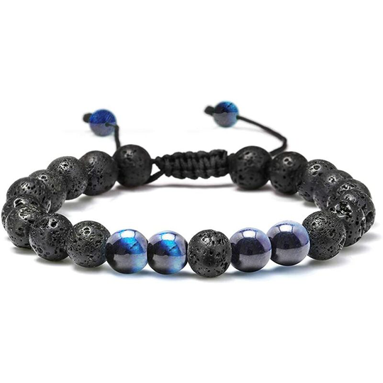 Sunflowergb - Lava Stone Bracelet - 8mm Stone Tiger Eye Bracelet, Stress Relief Yoga Beads Adjustable Bracelet Anxiety Aromatherapy Essential Oil