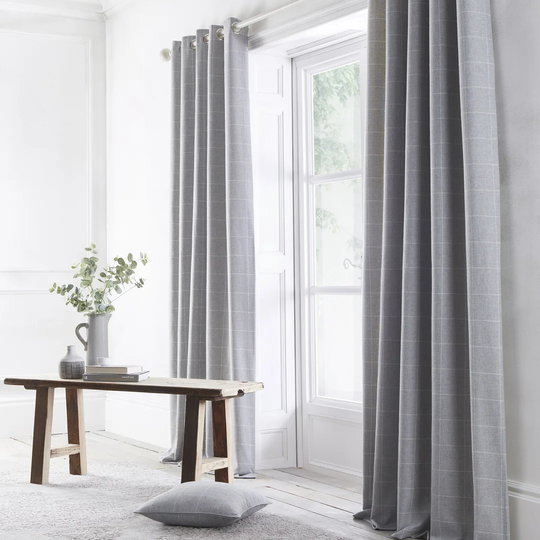 Lorenza Check - Lined Eyelet Room Darkening Curtains