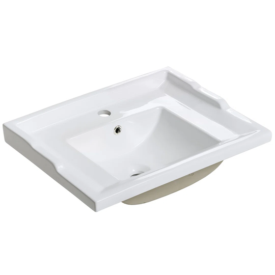 White Ceramic Rectangular Bathroom Sink with Faucet and Overflow
