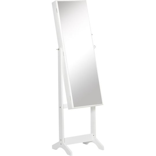 Mirrored Jewellery Cabinet Lockable Jewellery Organiser for Bedroom White - White - Homcom