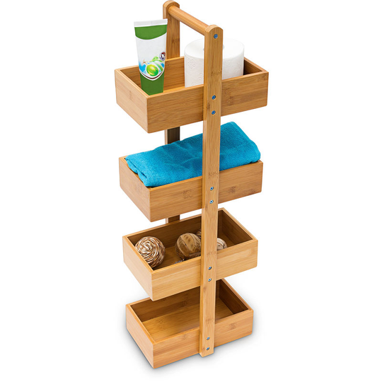 Relaxdays Bamboo Standing Shelf (75 x 25 x 18 cm) 4 Shelves, Bathroom Shelf Unit with 4 Basket Shelves Shower Caddy