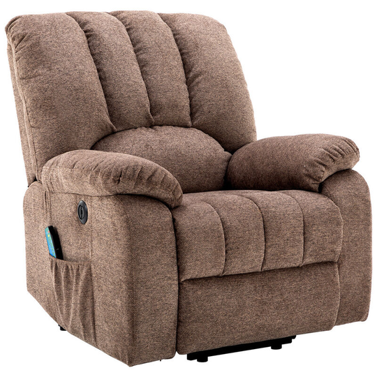 Axhup - Electric Recliner Chair, Power Lift Fabric Armchair with Massage and Heat, Single Sofa with 2 Side Pockets (Brown)