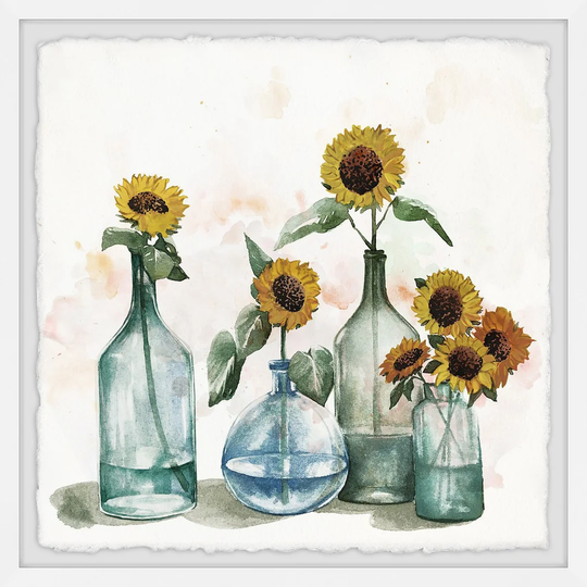 'Sunflowers in Blue Vase II' Framed Painting