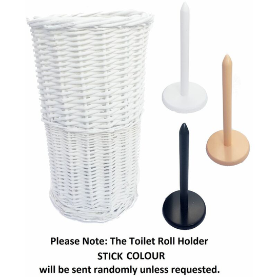 Wicker Round Toilet Roll Holder With Stick [White Toilet Roll Holder 37x21.5cm ] - White