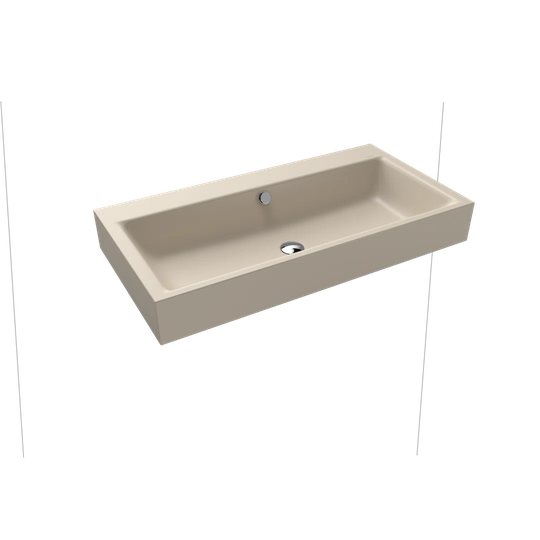 Puro Warm Beige Steel Enamel Rectangular Wall Mount Bathroom Sink with Overflow