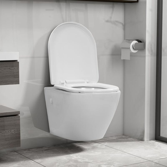 Wall Hung Rimless Toilet Ceramic White FF145237_UK - Topdeal