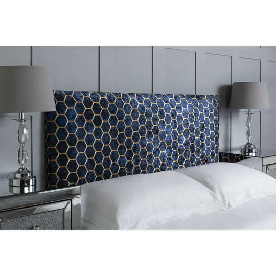 Upholstered Headboard, Beehive Marble Velvet Designer Fabric, Made In England