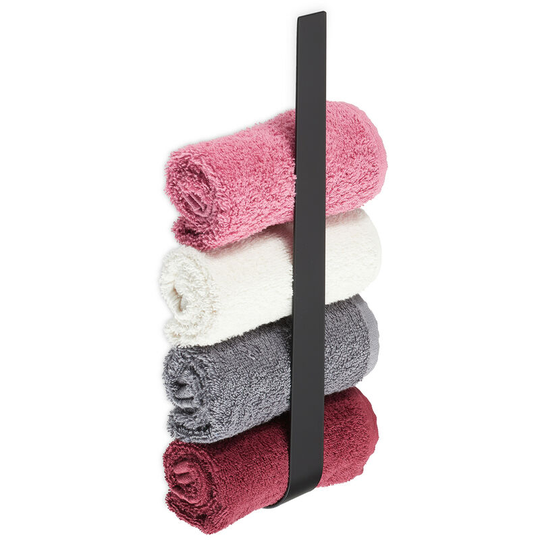 Towel Storage Rail for Bathroom, Stainless Steel, 36 cm, Without Drilling, Self-Adhesive to the Wall, Black - Relaxdays