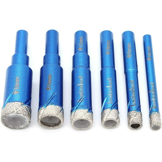 Bette 6 Pieces Diamond Drill Bit, 6/8/10/12/14 / 16mm Dry Diamond Drill Bits for Angle Grinder, Dry Drilling in Porcelain, Ceramic, Tile, Granite,