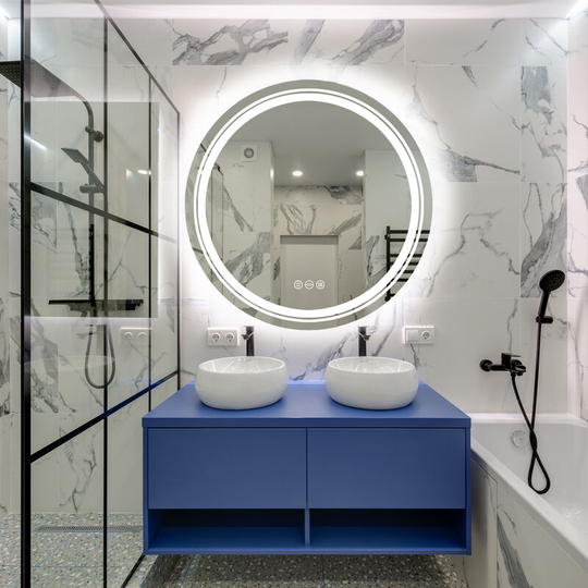 Modern Round Illuminated led Bathroom Mirror Touch Sensor + Demister, 800x800mm