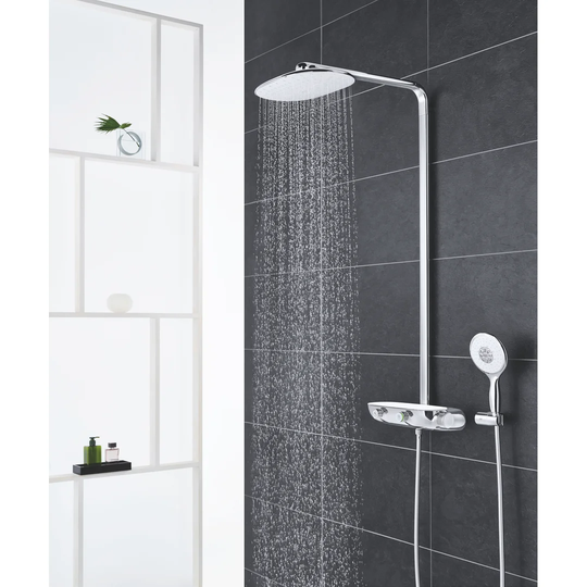 GROHE Rainshower SmartControl 360 MONO Exposed shower system with thermostat. Chrome, eco-friendly and made in Germany: 360mm head shower (white spray
