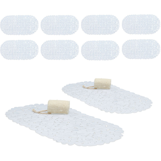 Relaxdays - Set of 10 Bathtub Mats, Pebble Design, Non-Slip Bath or Shower Insert, Suction Cups, LxW: 66.5x34.5 cm, White