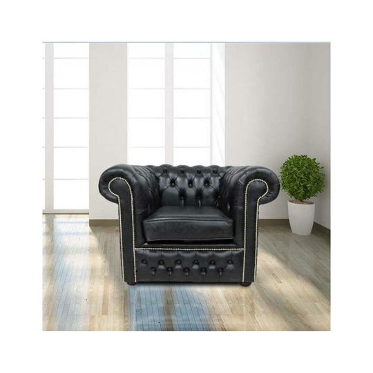 Chesterfield Winchester Low Back Club ArmChair Old English Black Leather