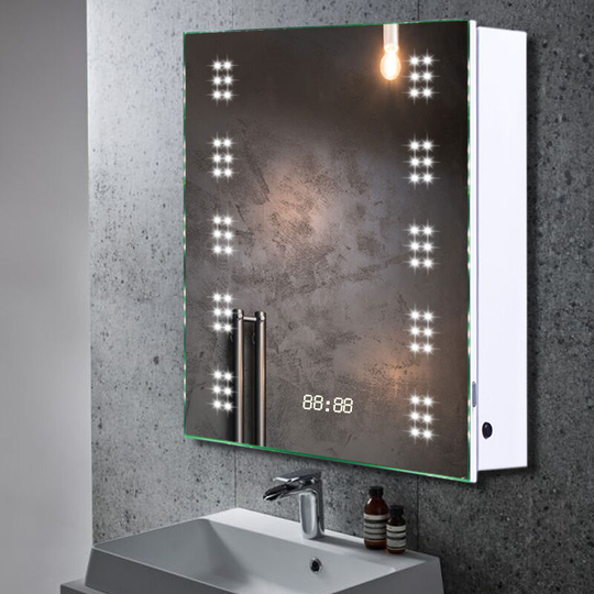 Led Illuminated Bathroom Mirror Cabinet with Lights Shaver Socket Demister and Sensor 500x700MM - Livingandhome