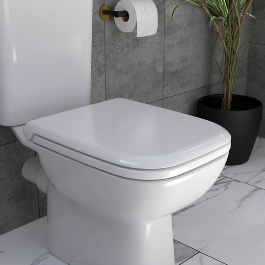 Bathroom Toilet Seat Soft Close Top Fix White Sandwich Style Modern Square - White