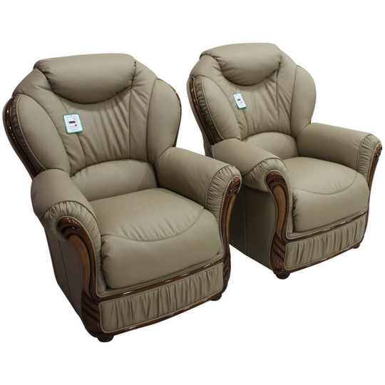 2 x Turin Armchairs Genuine Italian Coffee Milk Leather Sofa Offer