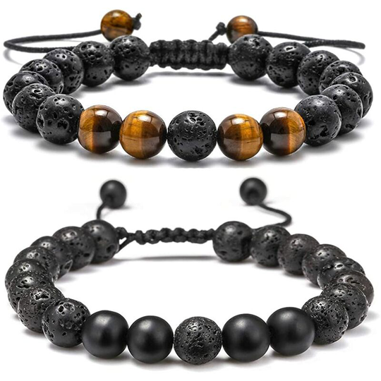 Sunflowergb - Lava Stone Bracelet - 8mm Stone Tiger Eye Bracelet Lava Stone Bracelet, Stress Relief, Yoga Beads, Adjustable Bracelet, Anxiety,